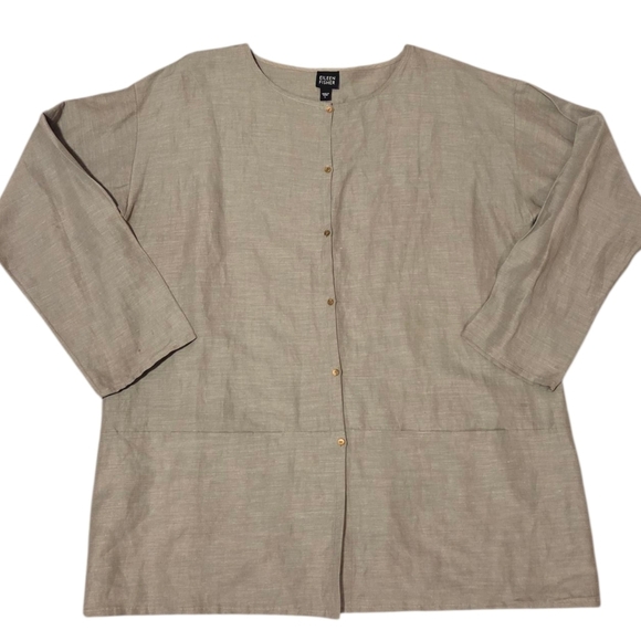 Eileen Fisher Linen Silk Button Down Tunic Jacket Beige Neutral Women's Large - Picture 4 of 9